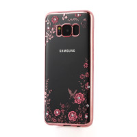 Прозрачный чехол с цветами и стразами для Samsung G950 Galaxy S8 с глянцевым бамперомРозовый золотой/Розовые цветы