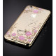 Прозрачный чехол с цветами и стразами для Apple iPhone 7 plus / 8 plus (5.5") с глянцевым бамперомЗолотой/Розовые цветы