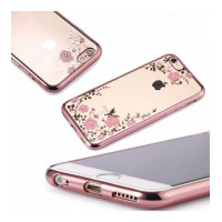 Прозрачный чехол с цветами и стразами для Apple iPhone 7 plus / 8 plus (5.5") с глянцевым бамперомРозовый золотой/Розовые цветы