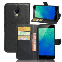Кожаный чехол (книжка) Wallet с визитницей для Meizu M5Черный