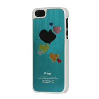 Пластиковая накладка с алюминиевой вставкой с узором "Разноцветные сердца" для iPhone 5/5SГолубой