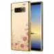 Прозрачный чехол с цветами и стразами для Samsung Galaxy Note 8 с глянцевым бамперомЗолотой/Розовые цветы